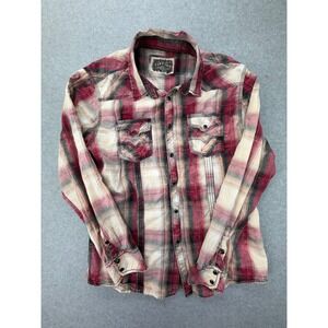 BKE Vintage Mens Plaid Button‎ Down Shirt Red Cream Black Standard Fit Large